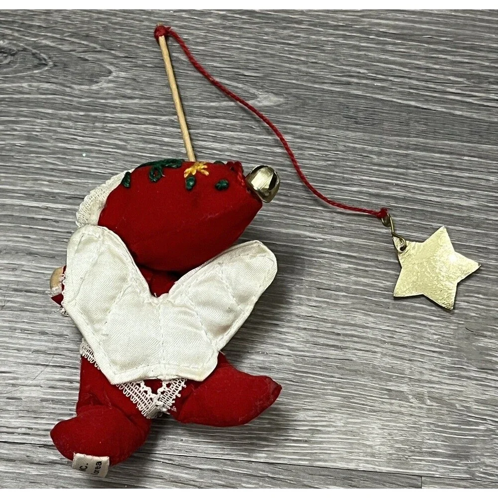Vintage 80s Kurt Adler Velvet Angel Gold Star Christmas Ornament Handcrafted